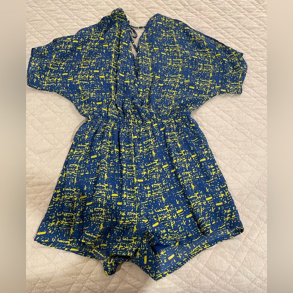Love Riche Blue and Yellow Abstract Romper